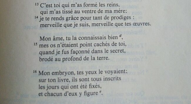 Avortement : Bible, extrait du psaume 139 (138)